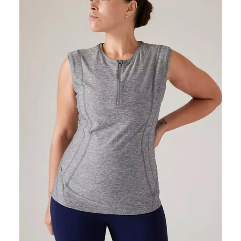 Athleta Pacifica Illume UPF Fitted Tank Sleeveless 1/2 Zip Top Gray Plus Size 3X